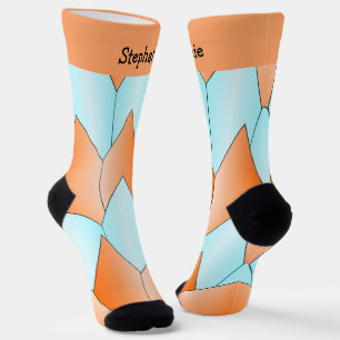 Blue Orange Art Deco Design Socks