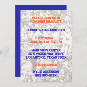 Blue Orange Athlete Player Graduation Invitation 