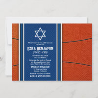 Blue Orange Basketball Bar Mitzvah Invitation
