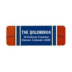 Blue Orange Basketball Bar Mitzvah Return Address Label