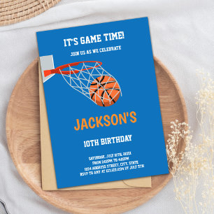Blue Orange Basketball Birthday Invitations
