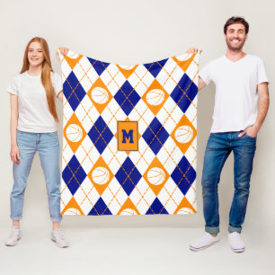 blue orange basketball team colours argyle fleece blanket