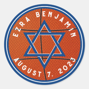 Blue Orange Basketball Theme Bar Mitzvah Classic Round Sticker
