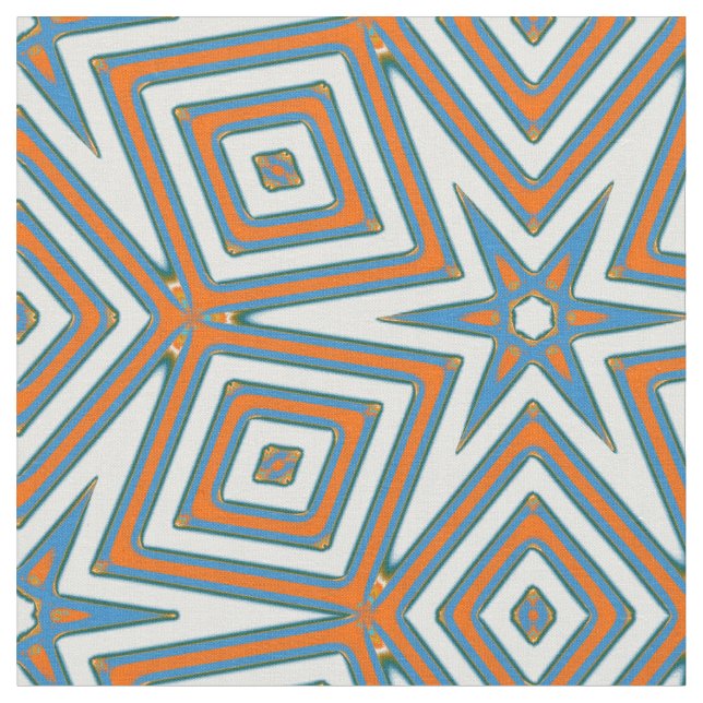 Blue & Orange Beach Pattern  Fabric (Close Up)