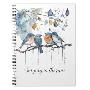 Blue Orange Birds Singing in the Rain Notebook