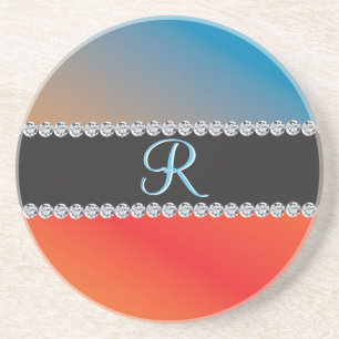 Blue Orange Black Diamond 3d Monogram Initial Coaster