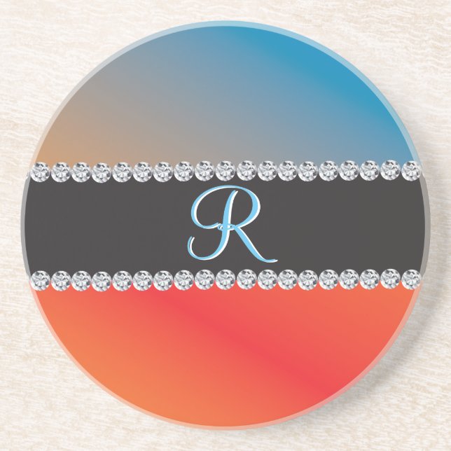 Blue Orange Black Diamond 3d Monogram Initial Coaster (Front)
