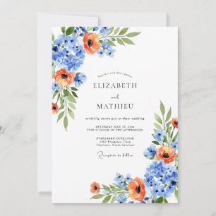 Blue Orange Blossom Spring Wedding Invitation
