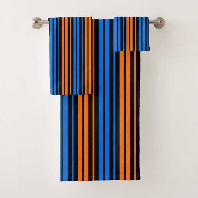Blue Orange Blue Vertical Stripes Design   Bath Towel Set (Insitu)