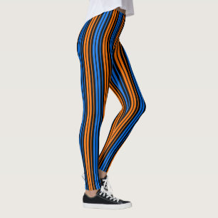 Blue Orange Blue Vertical Stripes Design   Leggings