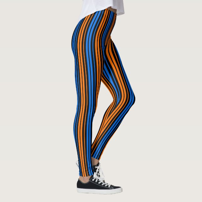 Blue Orange Blue Vertical Stripes Design   Leggings (Right)