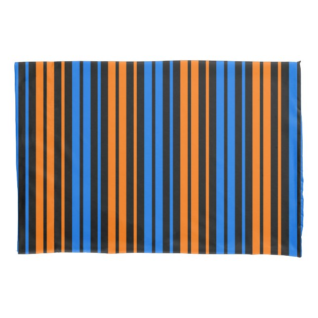 Blue Orange Blue Vertical Stripes Design   Pillowcase (Front)