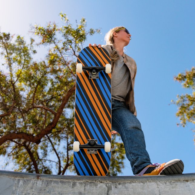 Blue Orange Blue Vertical Stripes Design   Skateboard (Outdoor 1)
