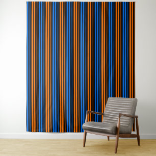 Blue Orange Blue Vertical Stripes Design Tapestry