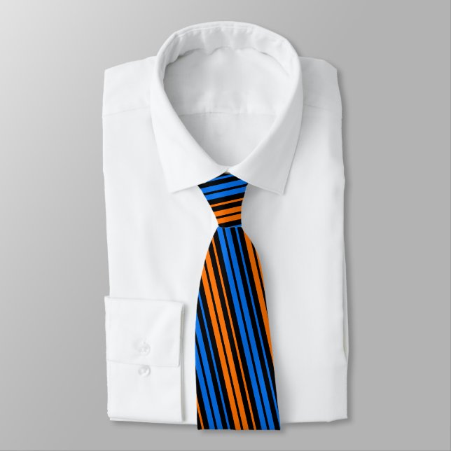 Blue Orange Blue Vertical Stripes Design   Tie (Tied)