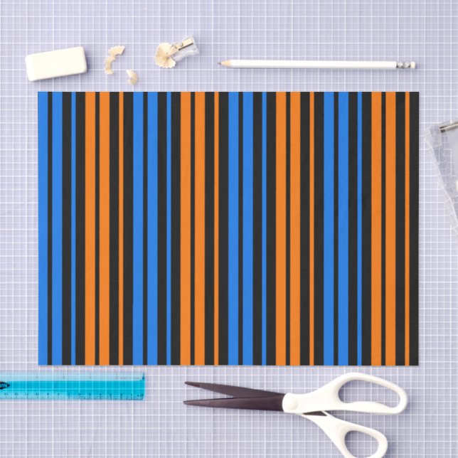 Blue Orange Blue Vertical Stripes Design   Tissue Paper (Craft)