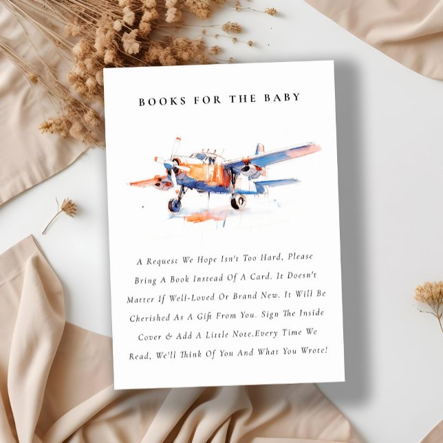 Blue Orange Blush Aeroplane Books For Baby Shower Enclosure Card (Creator Uploaded)