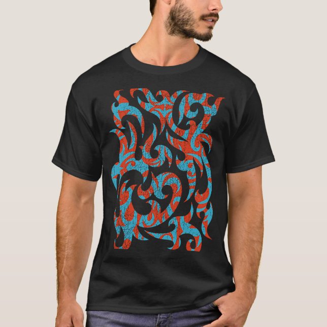 BLUE ORANGE BOHO TRIBAL SNAKE PATTERN T-Shirt (Front)