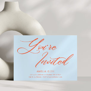 Blue Orange Bold Script 21st Birthday Party Invitation