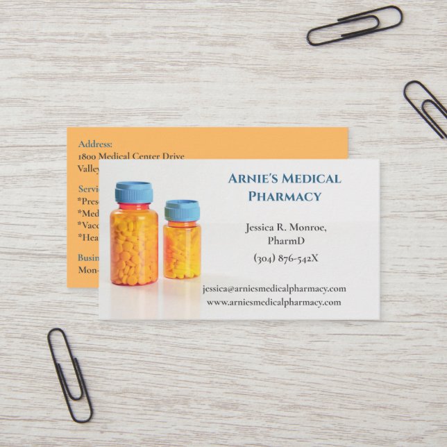  Blue Orange Bottles Pharmacist Pharmacy Pills Business Card (Front/Back In Situ)