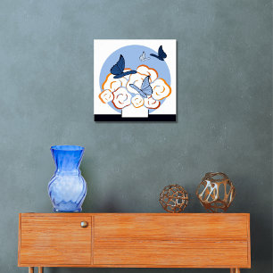 Blue & Orange Bouquet & Butterflies Square  Poster