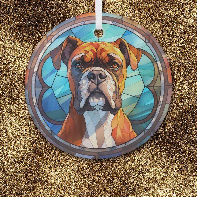 Blue Orange Boxer Dog Stained Glass Tree Decoration (Creator Uploaded)