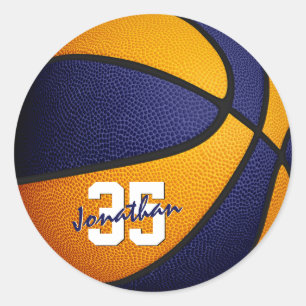 blue orange boys girls basketball team colours classic round sticker