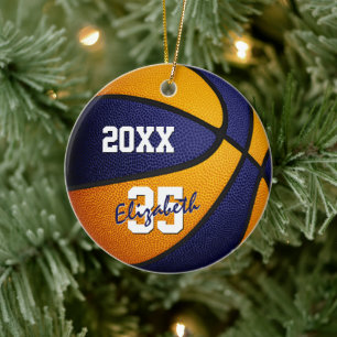 blue orange boys girls keepsake basketball ceramic ornament