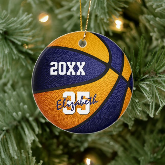blue orange boys girls keepsake basketball ceramic ornament (Tree)