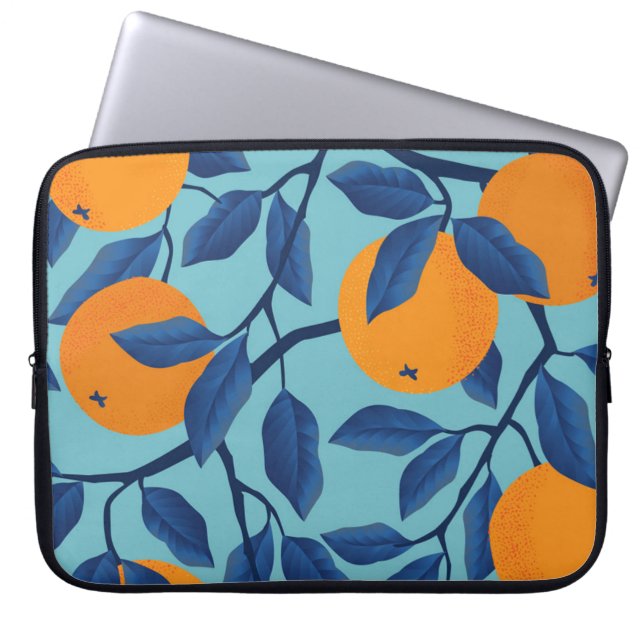 Blue Orange Branch Pattern Laptop Sleeve (Front)