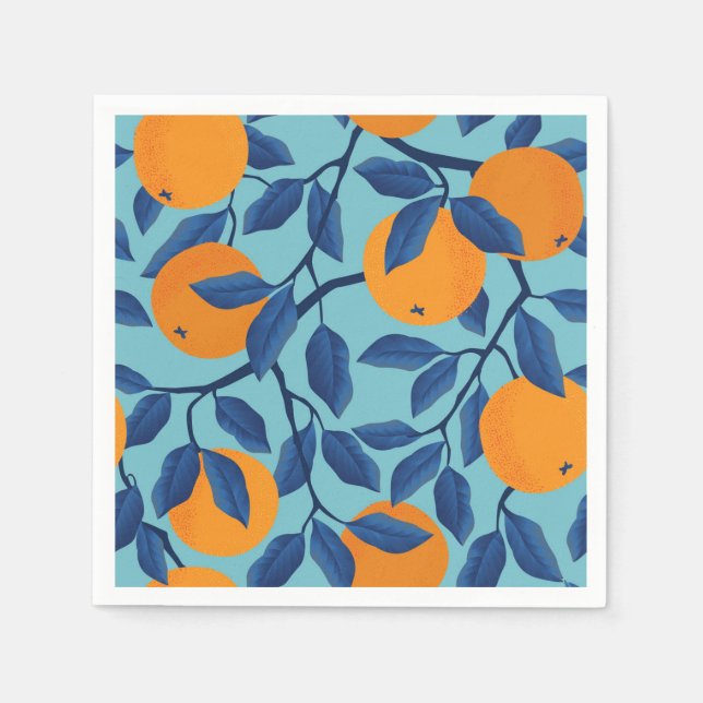 Blue Orange Branch Pattern Napkin (Front)