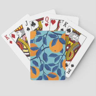 Blue Orange Branch Pattern Playing Cards