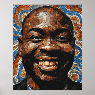 Blue Orange Brown Gray Mosaic Mans Face Wall Art 