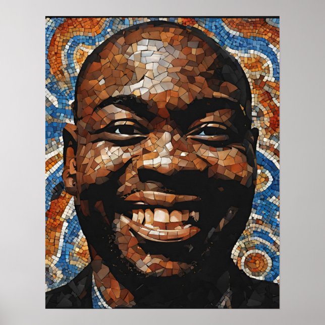 Blue Orange Brown Grey Mosaic Mans Face Wall Art  (Front)