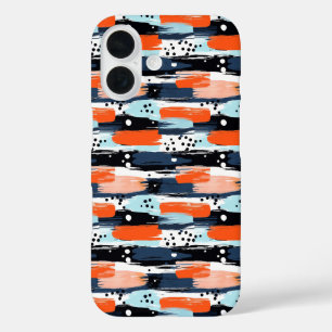 Blue Orange Brushstrokes Abstract Pattern iPhone 16 Case