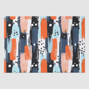 Blue Orange Brushstrokes Abstract Pattern Tissue Paper