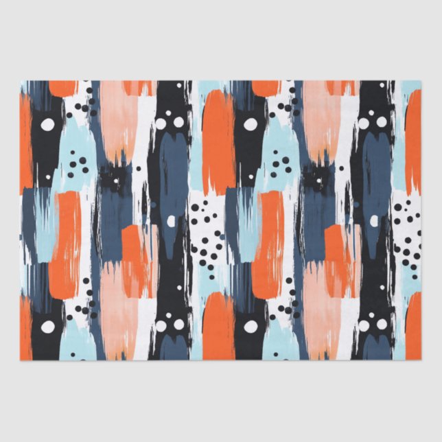 Blue Orange Brushstrokes Abstract Pattern Tissue Paper (Front)