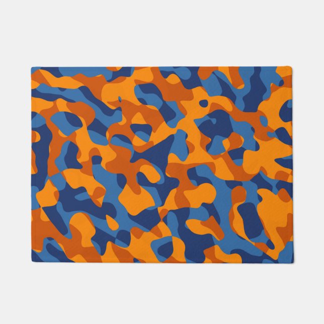 Blue Orange Camouflage Print Pattern Doormat (Front)