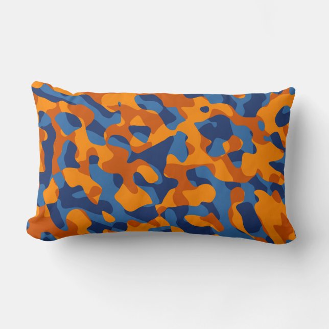Blue Orange Camouflage Print Pattern Lumbar Cushion (Front)