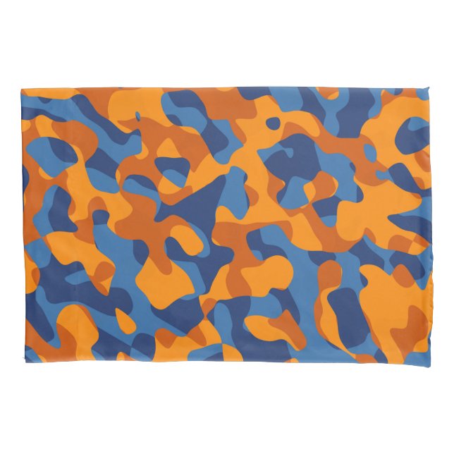 Blue Orange Camouflage Print Pattern Pillowcase (Front)