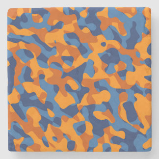 Blue Orange Camouflage Print Pattern Stone Coaster