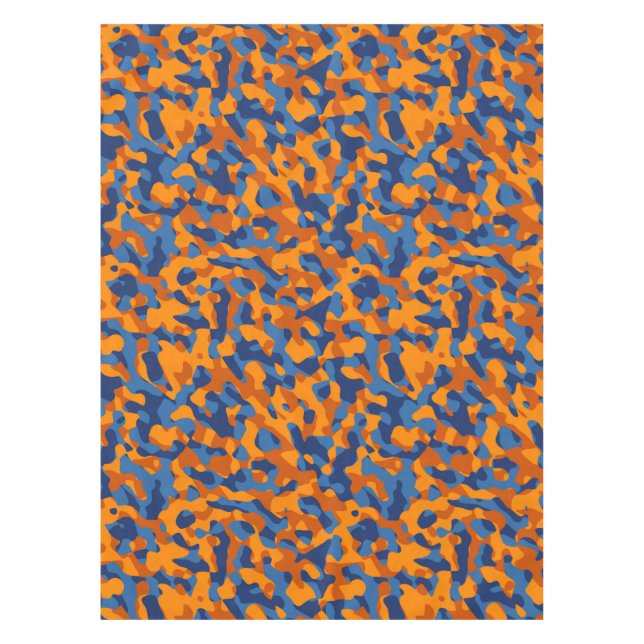 Blue Orange Camouflage Print Pattern Tablecloth (Front)