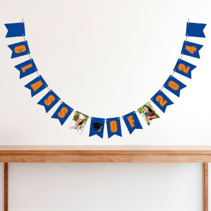 Blue Orange Class of 2024 Photo Graduation Party Bunting