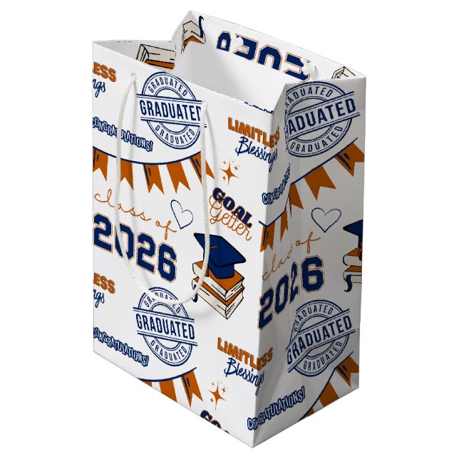 Blue Orange Class of 2026 Graduation Medium Gift Bag (Back Angled)