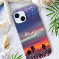 Blue orange clouds sunset ombre confetti dots name