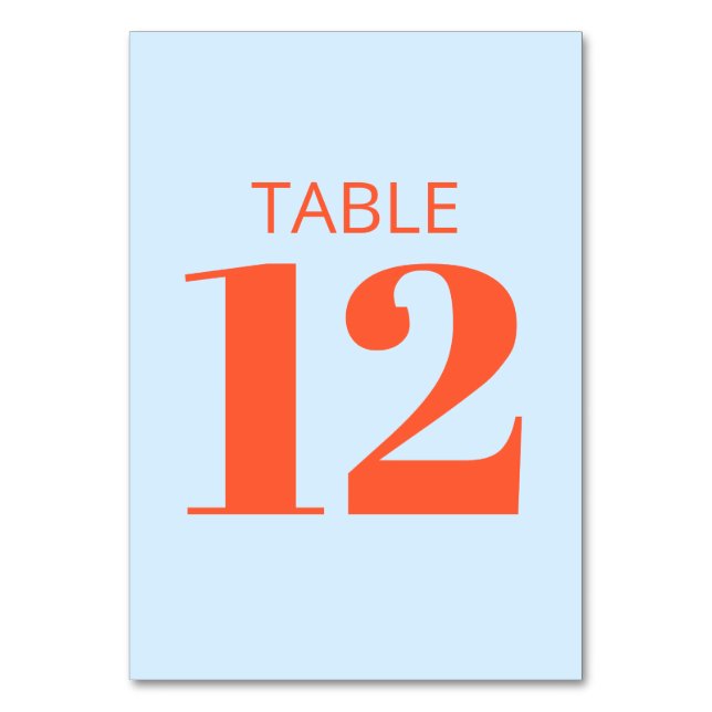 Blue Orange Colour Block Modern Wedding Reception Table Number (Front)