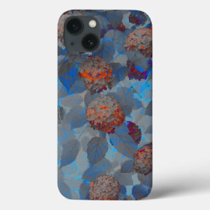 Blue orange colour flower pattern digital art iPhone 13 case