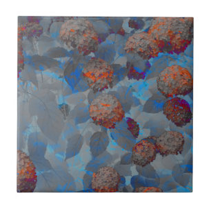 Blue orange colour flower pattern digital art ceramic tile