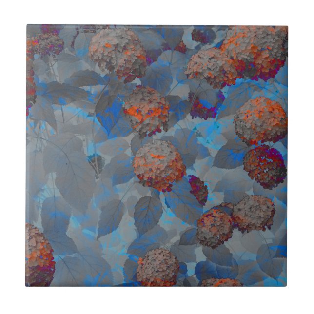 Blue orange colour flower pattern digital art ceramic tile (Front)