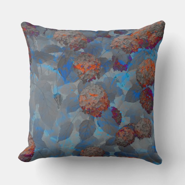 Blue orange colour flower pattern digital art cushion (Front)